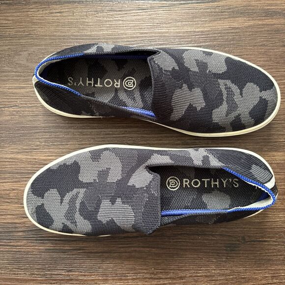 ROTHY'S The Original Slip On Sneaker GRAY CAMO Vegan SoHo Boho Washable 8.0 EUC - Picture 1 of 4